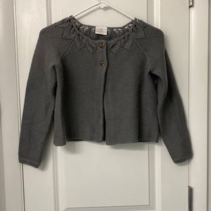Hanna Andersson Knit Sweater Girls 140 (US 10) Cottagecore Gray Cardigan Leaf